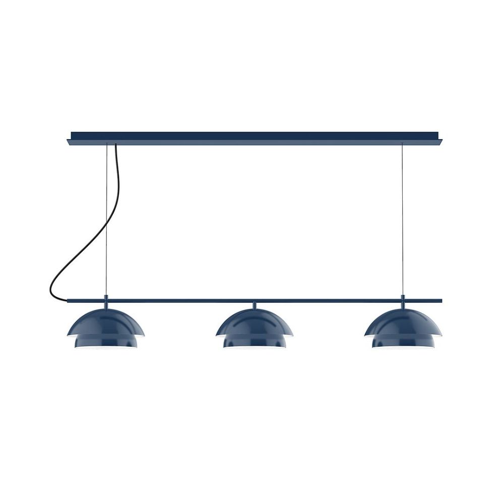 Montclair Lightworks CHDX445-G15-50 3-Light Linear Axis Chandelier with 6 inch White Opal Glass Globe, Navy